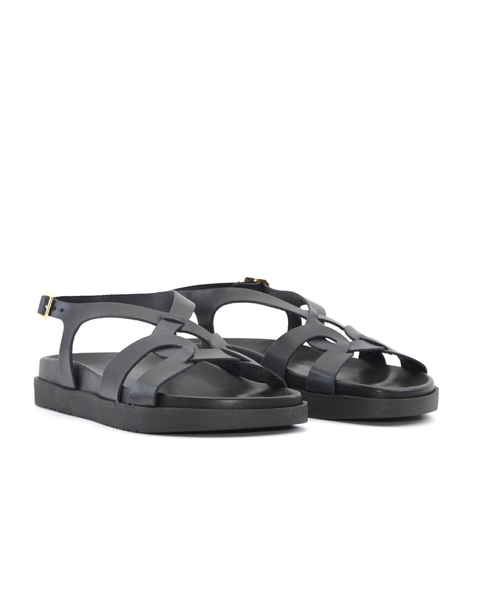 SANDALIA BIO PIEL COLOR NEGRO PLANTA FORRADA LACOMBA CROW