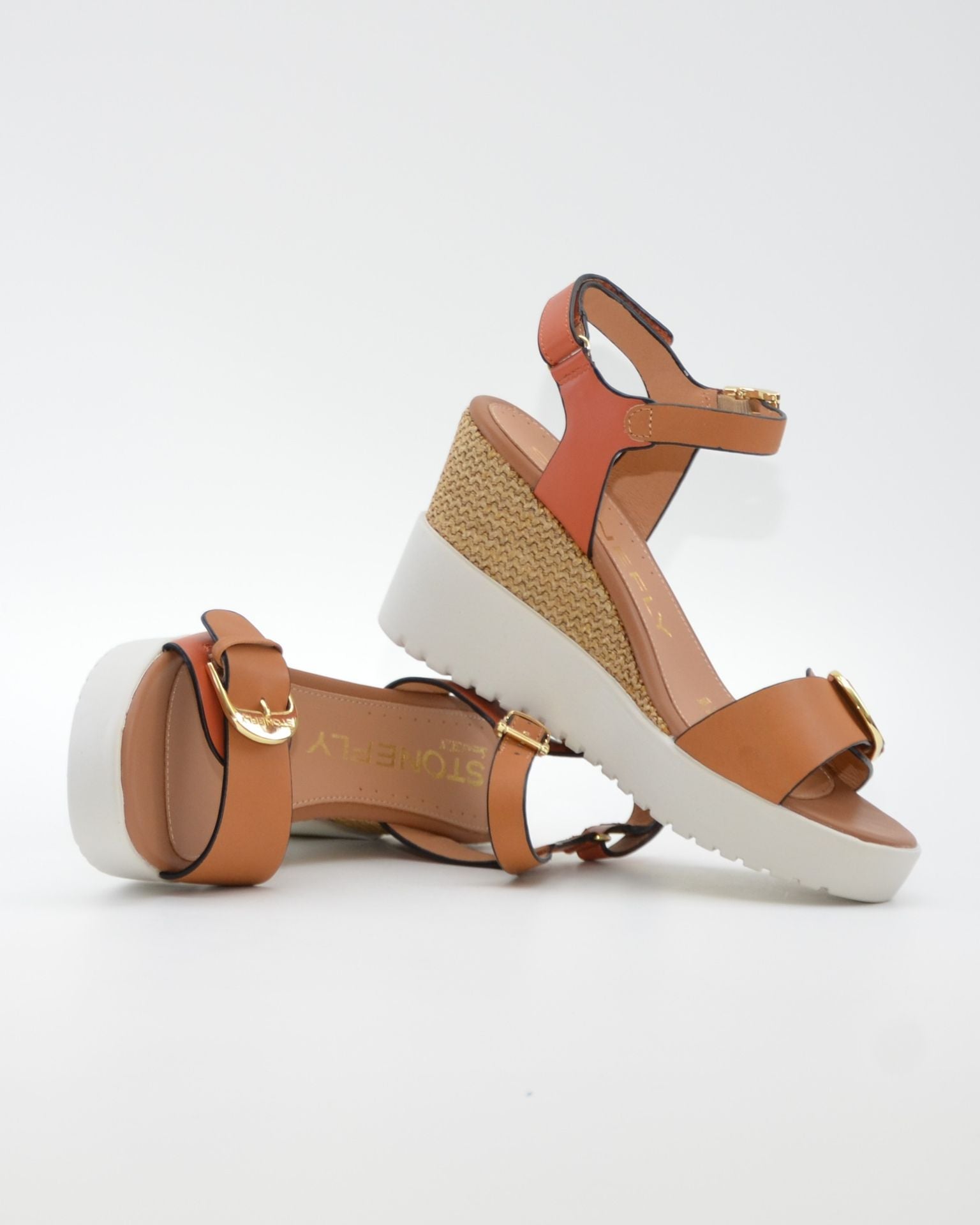 SANDALIA CUÑA MUJER STONEFLY ADORNO HEBILLA COMBI TEJA CUERO 222301 EDM
