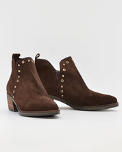 BOTIN MUJER COWBOY SERRAJE MARRÓN CHOCOLATE CON TACHAS KAOLA 3504
