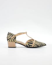 ZAPATO MUJER ABIERTO EN EL LATERAL PIEL ANIMAL PRINT CEBRA LACOMBA GERANIUM
