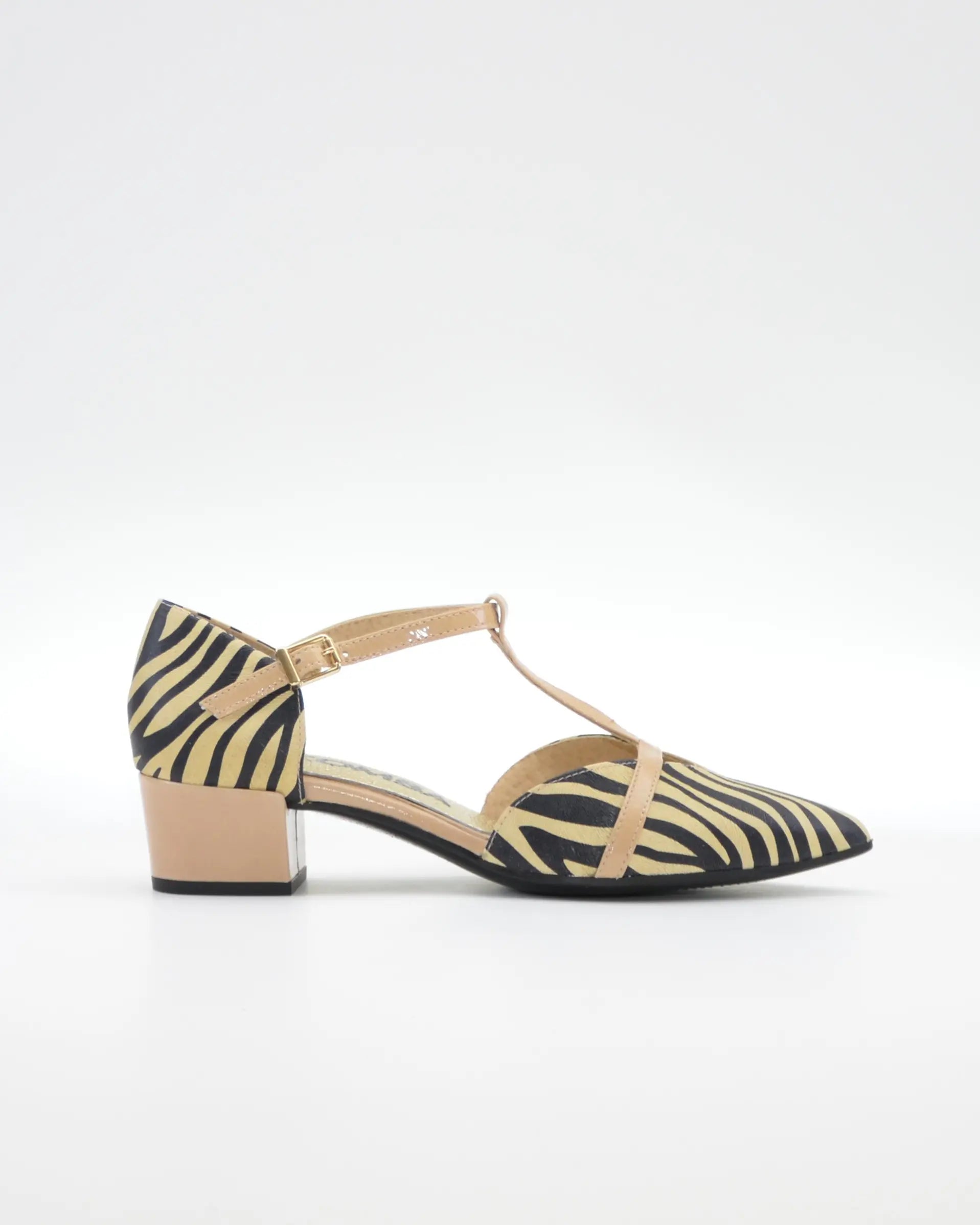 ZAPATO MUJER ABIERTO EN EL LATERAL PIEL ANIMAL PRINT CEBRA LACOMBA GERANIUM