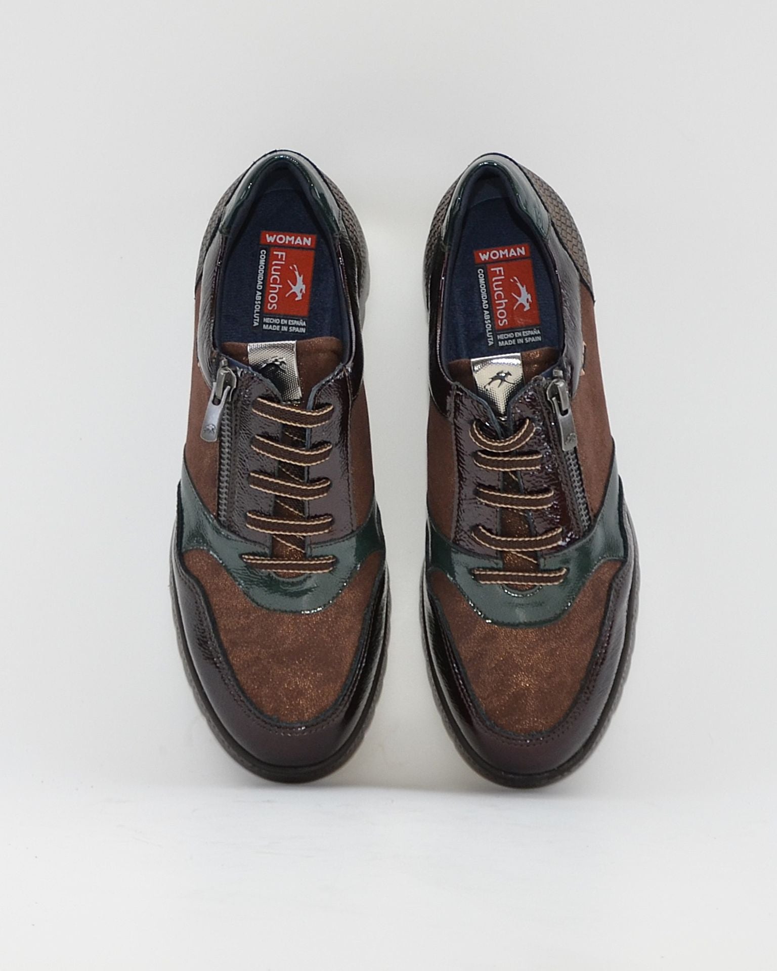 ZAPATO DE CORTE DEPORTIVO CUÑA MUJER CORDONES Y CREMALLERA FLUCHOS LIVE F2248 CAFE