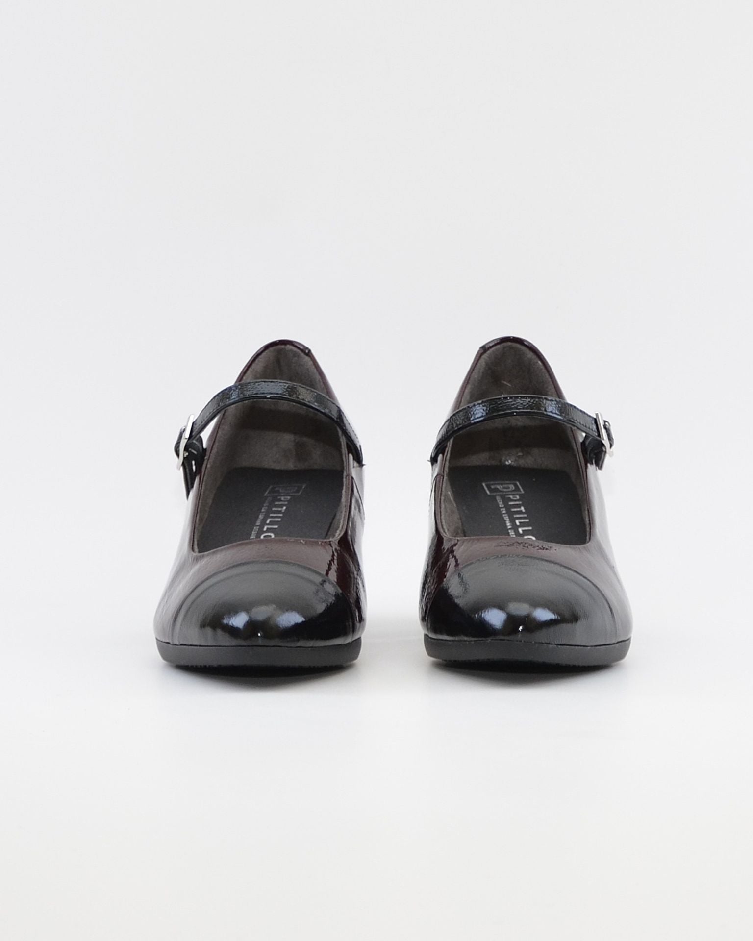 ZAPATO SALON MUJER CON PULSERA CHAROL BURDEOS Y NEGRO PITILLOS 11683