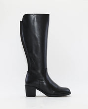 BOTA ALTA MUJER TACON ANCHO CON ELASTICOS PIEL COLOR NEGRO KAOLA 8825