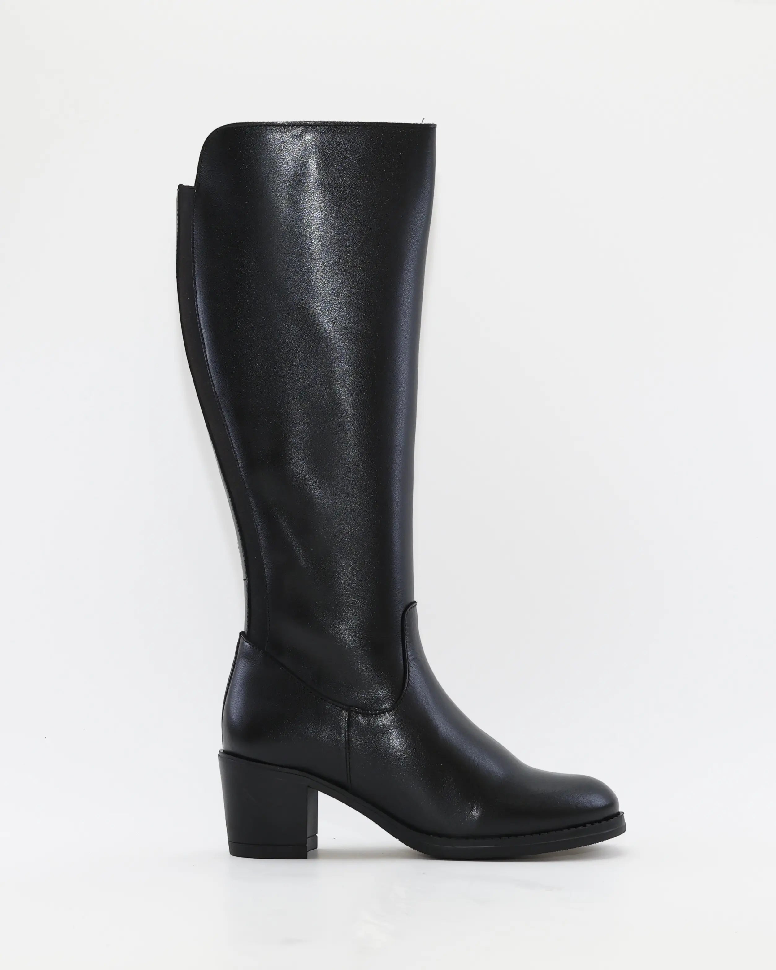 BOTA ALTA MUJER TACON ANCHO CON ELASTICOS PIEL COLOR NEGRO KAOLA 8825