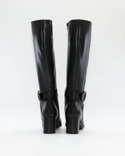 BOTA ALTA MUJER TACON ANCHO EN PIEL COLOR NEGRO ADORNO HEBILLA