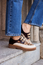 ZAPATO CORDON MUJER BEIGE CHAROL MARRON POTRO ANIMAL LACOMBA ALPINA