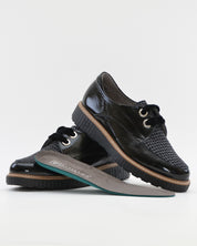 ZAPATO CASUAL MUJER PITILLOS CORDON PLANTILLA EXTRAIBLE 11555 CHAROL NEGRO