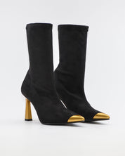 BOTA MEDIA CAÑA LYCRA MUJER COLOR NEGRO DETALLES DORADOS DANIELA VEGA 2880 ANTE STRECH