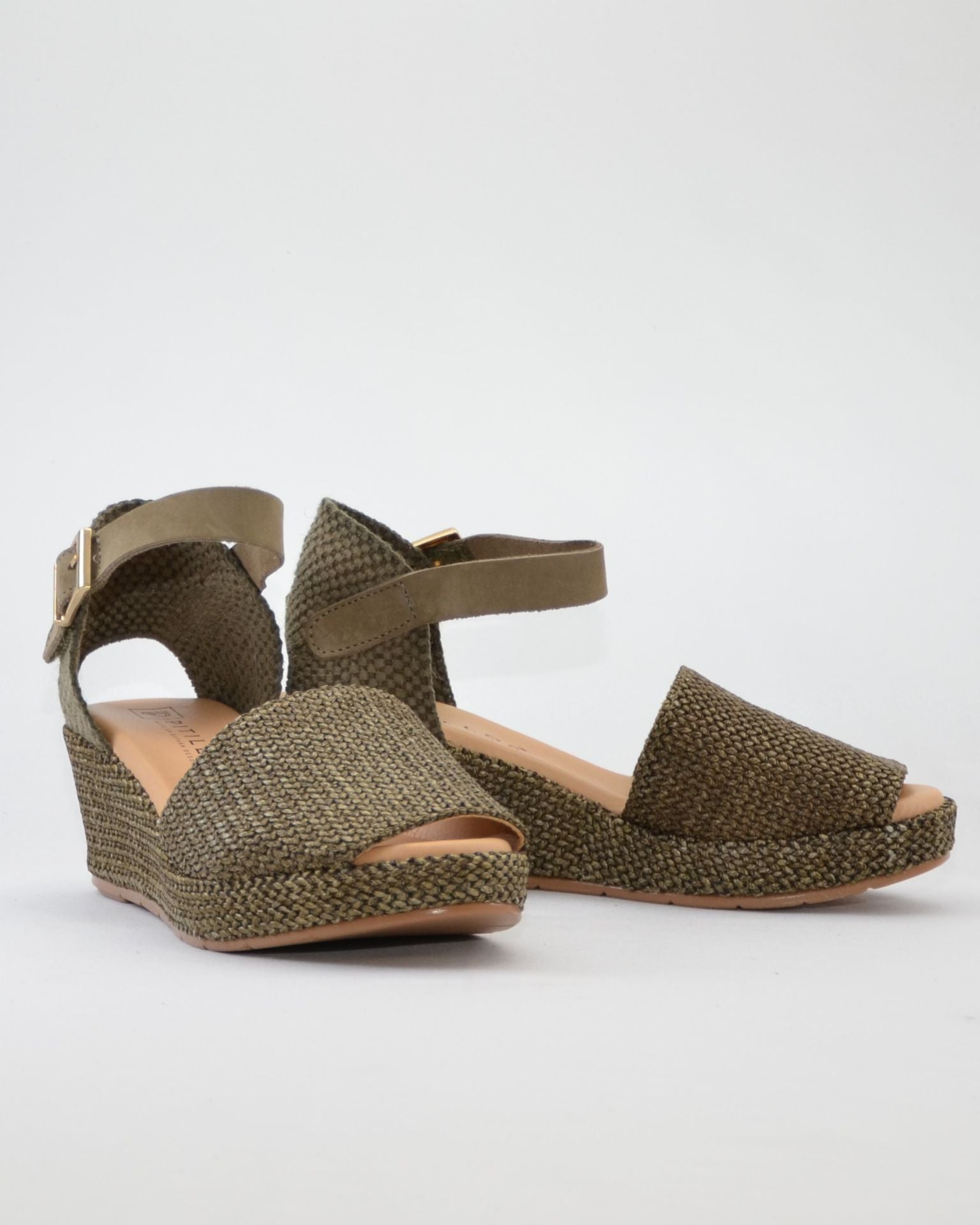 SANDALIA CON CUÑA MUJER PLANTA ACOLCHADA RAFIA KAKI PITILLOS 11260