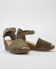 SANDALIA CON CUÑA MUJER PLANTA ACOLCHADA RAFIA KAKI PITILLOS 11260