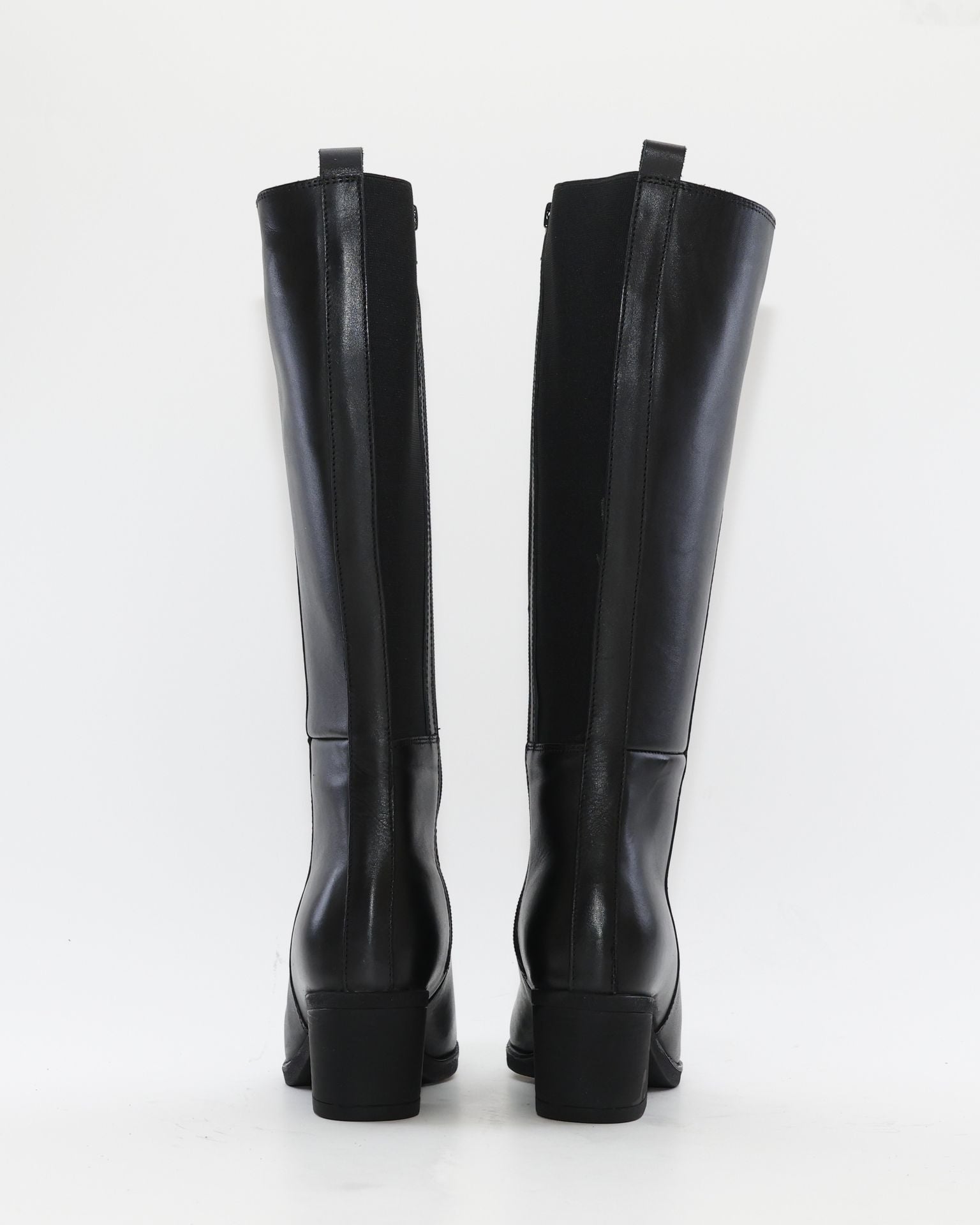 BOTA ALTA MUJER TACON MEDIO COLOR NEGRO CREMALLERA Y ELASTICO TREINTAS L-1504
